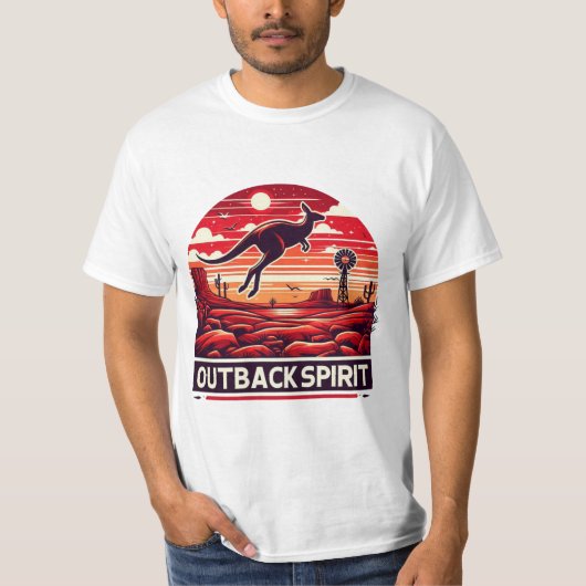 Vibrant Red Retro Desert Kangaroo Outback Tシャツ (正面)