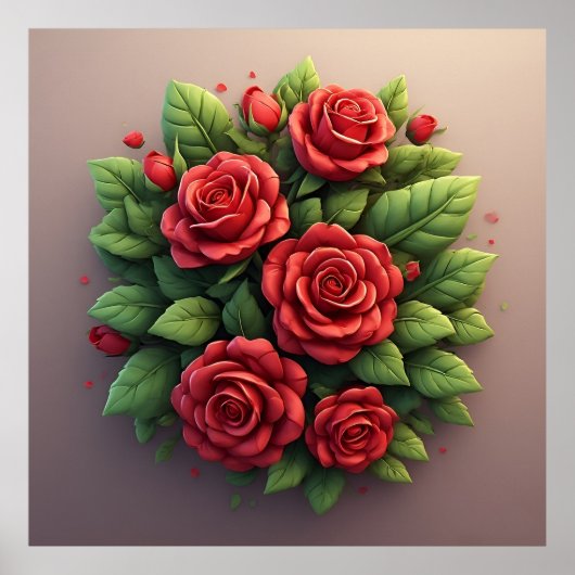 Vibrant Red Rose Bouquet ポスター (正面)