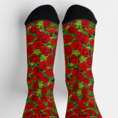 Vibrant Red Rose Garden Floral Pattern ソックス (上部)