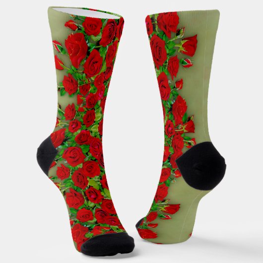 Vibrant Red Rose Garden Floral Pattern ソックス (傾斜あり)