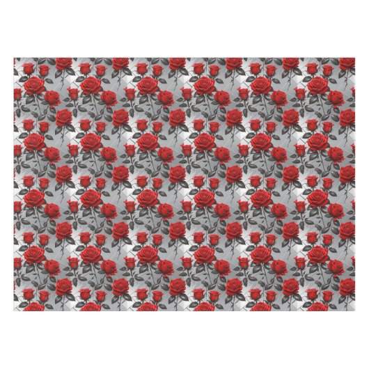 Vibrant Red Roses On A Metallic Silver Background  テーブルクロス (正面(横))