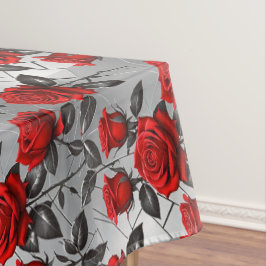 Vibrant Red Roses On A Metallic Silver Background  テーブルクロス