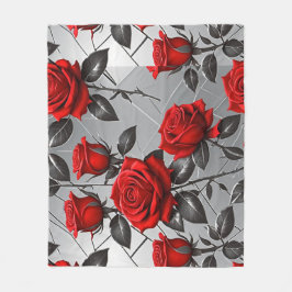 Vibrant Red Roses On A Metallic Silver Background  フリースブランケット