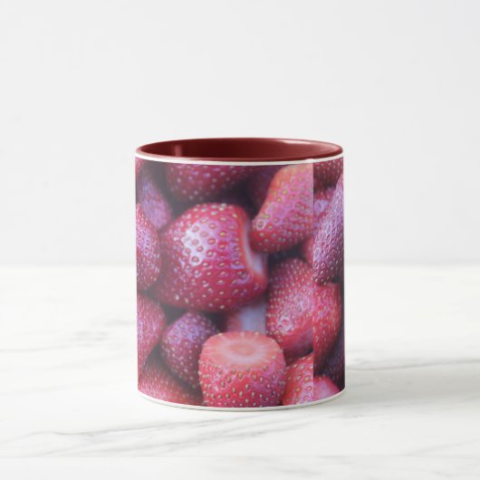 Vibrant Red Strawberry Pattern Ceramic Coffee Mug マグカップ (中央)