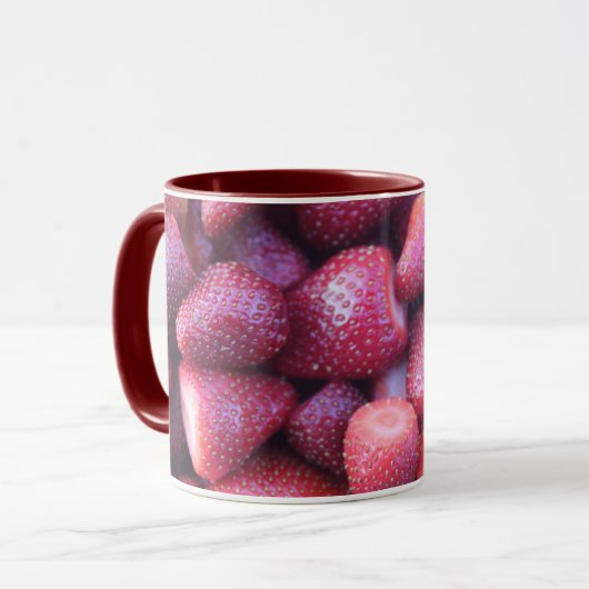 Vibrant Red Strawberry Pattern Ceramic Coffee Mug マグカップ (正面左)