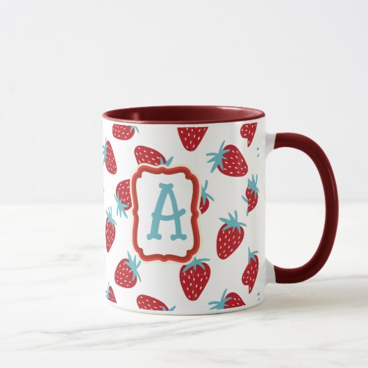 Vibrant Red Strawberry Pattern Ceramic Coffee Mug マグカップ (右)