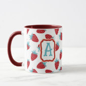Vibrant Red Strawberry Pattern Ceramic Coffee Mug マグカップ (左)