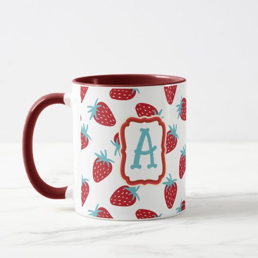 Vibrant Red Strawberry Pattern Ceramic Coffee Mug マグカップ (左)