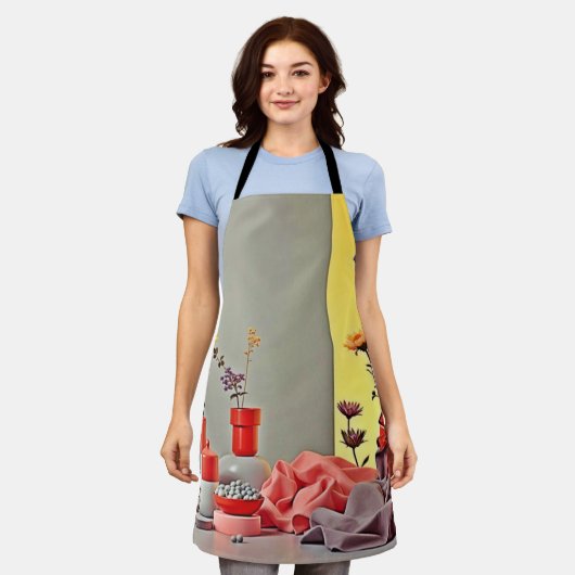 Vibrant Red Yellow Arrangement Design エプロン (着用した状態)