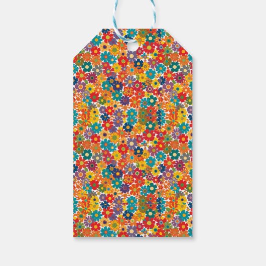 Vibrant Retro 60s Daisy Flower Power Pattern ギフトタグ (裏面)