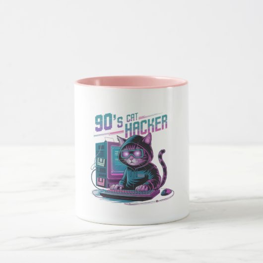 Vibrant Retro 90s Cat Hacker Mug マグカップ (中央)
