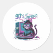 Vibrant Retro 90s Cat Hacker Sticker ラウンドシール (正面)
