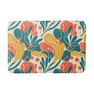 Vibrant Retro Botanical Floral Teal and Orange バスマット