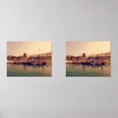 Vibrant retro coral sunset Bodrum harbor shore (正面)