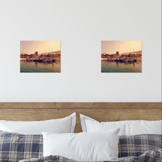 Vibrant retro coral sunset Bodrum harbor shore (寝室)