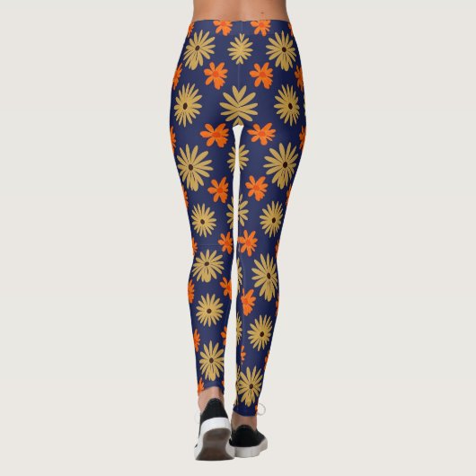 Vibrant Retro Daisy Floral Seamless Pattern Leggin レギンス (裏面)