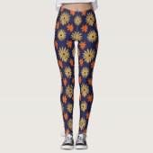 Vibrant Retro Daisy Floral Seamless Pattern Leggin レギンス (正面)