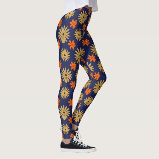 Vibrant Retro Daisy Floral Seamless Pattern Leggin レギンス (右)
