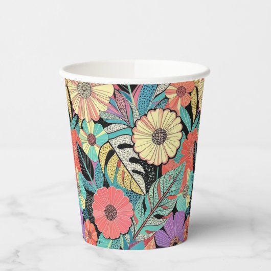 Vibrant Retro Floral Burst 紙コップ (左)