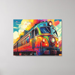 Vibrant Retro-Futurist Locomotive Steam Train キャンバスプリント