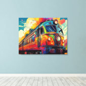 Vibrant Retro-Futurist Locomotive Steam Train キャンバスプリント (インサイチュ (ウッドフロア))