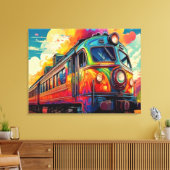 Vibrant Retro-Futurist Locomotive Steam Train キャンバスプリント (インサイチュ (リビング))
