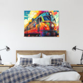 Vibrant Retro-Futurist Locomotive Steam Train キャンバスプリント (インサイチュ (寝室))