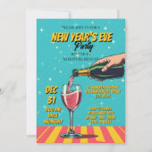 Vibrant Retro Pop Art New Year's Eve Party 招待状 (正面)