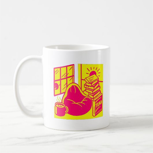 Vibrant Retro Reading Nook Illustration コーヒーマグカップ (左)