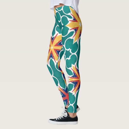 Vibrant Retro Starburst Geometric Pattern Leggings レギンス (左)