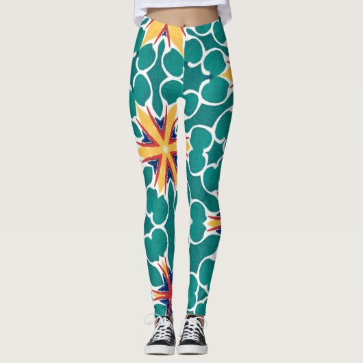 Vibrant Retro Starburst Geometric Pattern Leggings レギンス (正面)