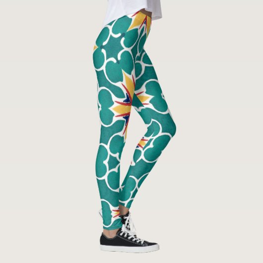 Vibrant Retro Starburst Geometric Pattern Leggings レギンス (右)