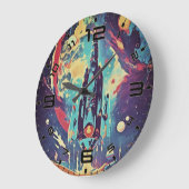 Vibrant Retro Starship Wall Clock ラージ壁時計 (傾斜)