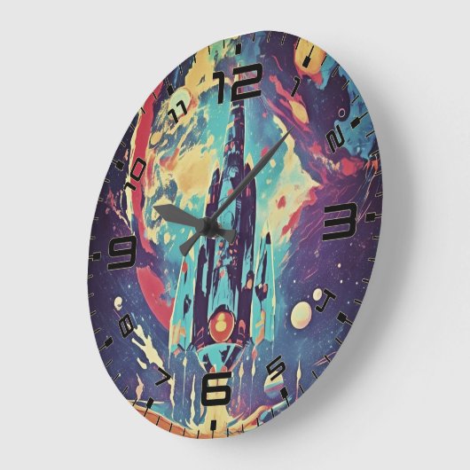 Vibrant Retro Starship Wall Clock ラージ壁時計 (傾斜)