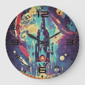 Vibrant Retro Starship Wall Clock ラージ壁時計 (正面)