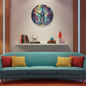 Vibrant Retro Starship Wall Clock ラージ壁時計