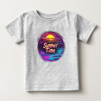 Vibrant Retro “Summer Time” Sunset T-Shirt ベビーTシャツ
