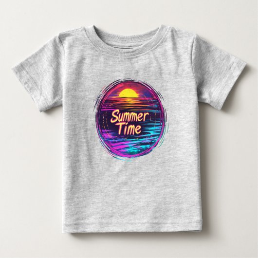 Vibrant Retro “Summer Time” Sunset T-Shirt ベビーTシャツ (正面)