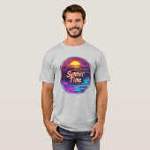 Vibrant Retro “Summer Time” Sunset T-Shirt Tシャツ (正面フル)