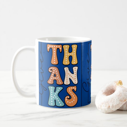 Vibrant Retro 'THANKS' Mug | Playful Polka Dot Des コーヒーマグカップ (ドーナツ)