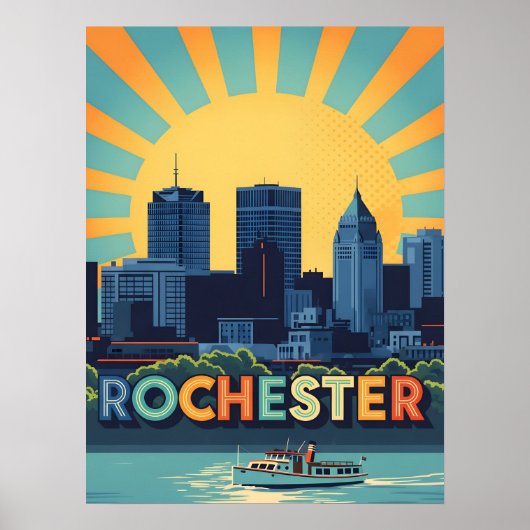 Vibrant Rochester skyline at sunset ポスター (正面)