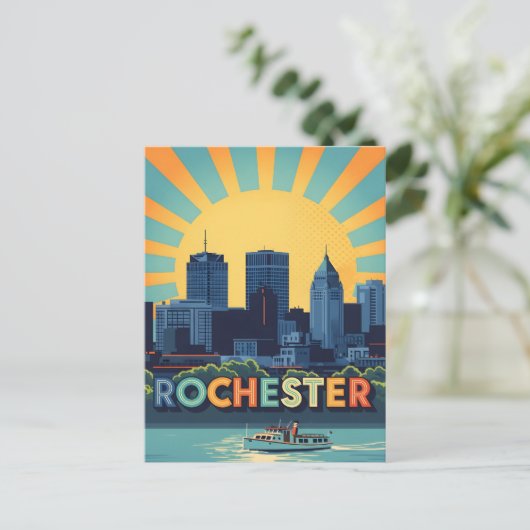 Vibrant Rochester skyline at sunset ポストカード (スタンド正面)