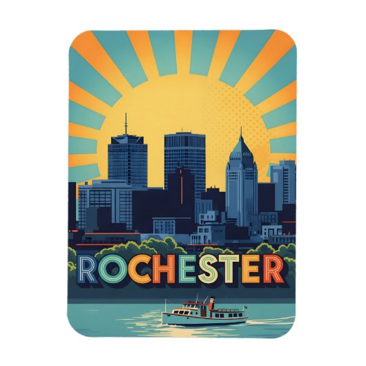 Vibrant Rochester skyline at sunset マグネット (縦)