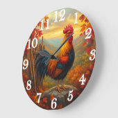 Vibrant rooster in autumn farm scene ラージ壁時計 (傾斜)