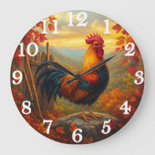 Vibrant rooster in autumn farm scene ラージ壁時計 (正面)