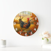 Vibrant rooster in golden harvest ラージ壁時計 (ホーム)