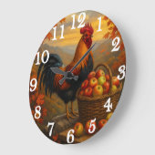 Vibrant rooster with apples farmyard ラージ壁時計 (傾斜)