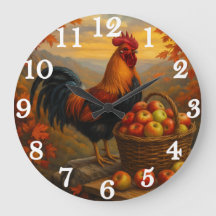Vibrant rooster with apples farmyard