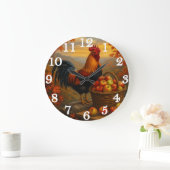 Vibrant rooster with apples farmyard ラージ壁時計 (ホーム)