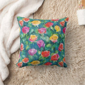 Vibrant rose bushes watercolor print クッション (ブランケット)